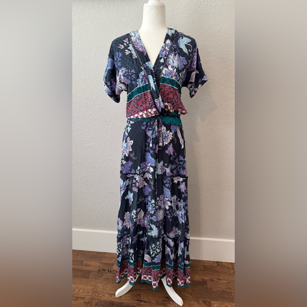 Jaase Honey Purple Haze‎ Floral Boho Maxi Dress Size S Rayon Mixed Print O